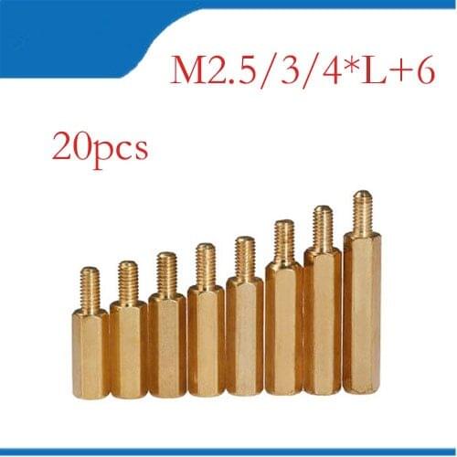 20Pcs M2.5/M3/M4 Copper Brass Pillars Standoff Circuit Spacer PCB Board Nut Screws Hex Round Single Cylinder Head/Hexagon pillar