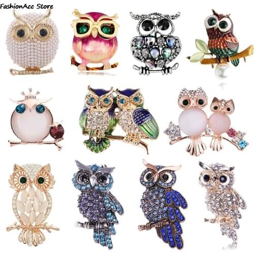 20 Styles Alloy Animal Owl Rhinestones Brooch Vintage Shell Enamel Pins And Brooches For Women Men Clothes Scarf Jewelry