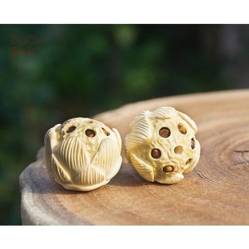 Natural Yellow Boxwood Hand Carved Lotus Seed Beads Tiny Charms Mala Japa Beads Bracelet Jewellry Findings DIY Accessories
