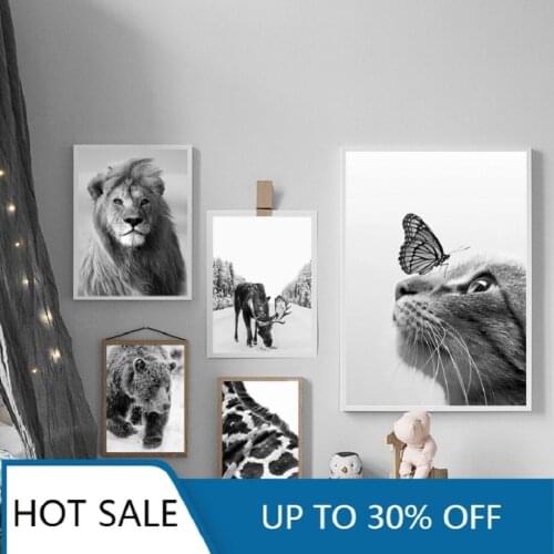 Black White Giraffe Bear Lion Cat Deer Wall Art Canvas Painting Posters And Prints Nordic Wall Pictures For Home Decoration