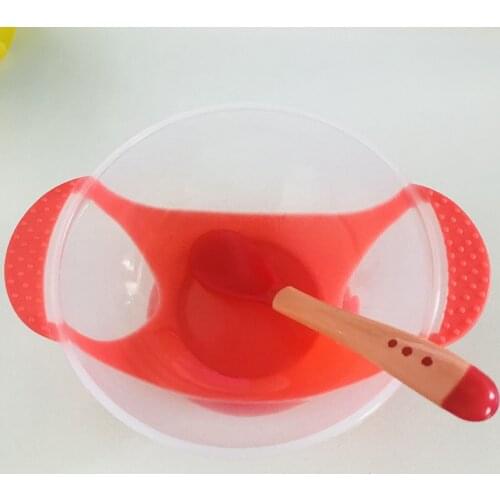 Rosiky Baby sucker bowl Baby Silicone dishes kids feeding training bowl with spoon