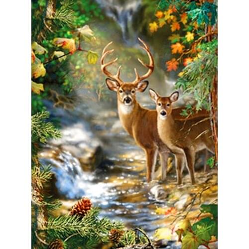 Diy Diamond Painting Cross Stitch Landscape animals Kits Square/Round Resin Mosaic Diamond Embroidery River Deer picture