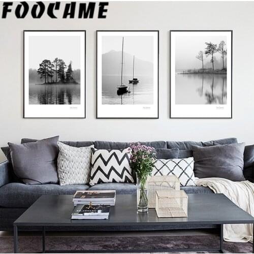 FOOCAME Natural Scenery Landscape Nordic Poster Black and White Living Room Print Decoration Picture Wall Art Canvas Painting