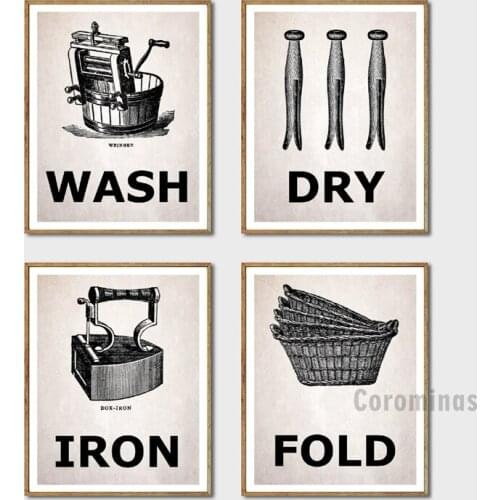 Canvas Painting Laundry Room Decoration Prints Wash & Dry & Iron & Fold Vintage Poster Wall Art Hd Modular Print Home Wall Decor