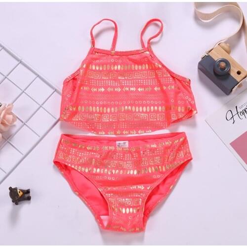 3~14Year Teenager Girls Swimwear Two pieces Girls swimsuit High quality Kids Bikini sets Falbala Children Beach wear-ST184NEW