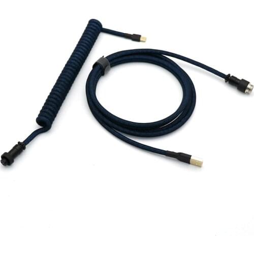 Angitu Double Sleeved Mixed Color USB To Type C Coiled Mechanical Keyboard Cable With GX12 Aviator