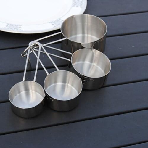4 pcs/set Stainless Steel Measuring Cups and Spoons Kitchen Baking Cooking Measure Spoon Cup Coffee Tea Flour Scoops 4 size