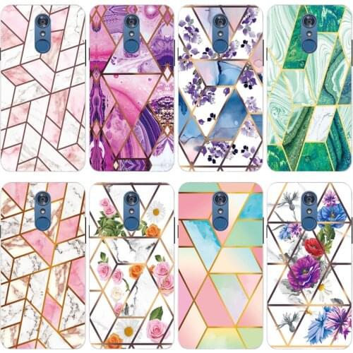 Soft Phone Case for LG Q7 Q 7 Plus Q7+ Funda Glossy Colorful Flower Silicone Phone Back Cover Geometric Marble Shell