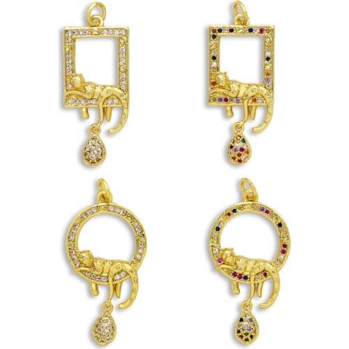 OCESRIO Brass Rainbow CZ Leopard Charms for Jewelry Making Supplies Gold Animal Necklace Charms Gold Plated Jewelry pdta306