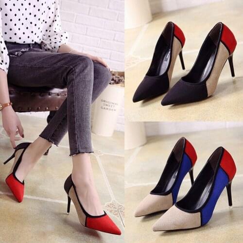 Pointed stiletto womens shoes spring new Korean version of all-match color matching single shoes fashionable sexy high heels