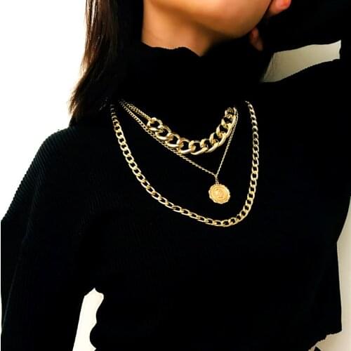 New Punk Multi Layer Choker Necklaces For Women Collar Statement Necklace Queen Pendant Necklace Gold Silver Hiphop Jewelery