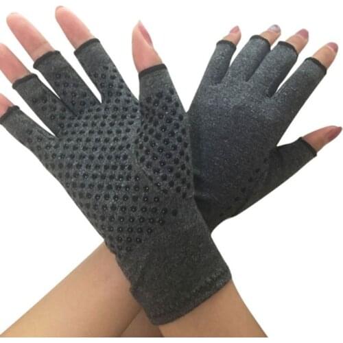 N0HF Women Men Unisex Compression Arthritis Hand Gloves Textured Open Finger Joint Pain Relief Fingerless Wrist Length Mittens