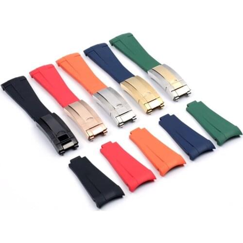 22mm Black Blue Green Red Orange Short Curved End Rubber Watch Band for Rolex Submariner Strap GMT Master Milgauss Bracelet