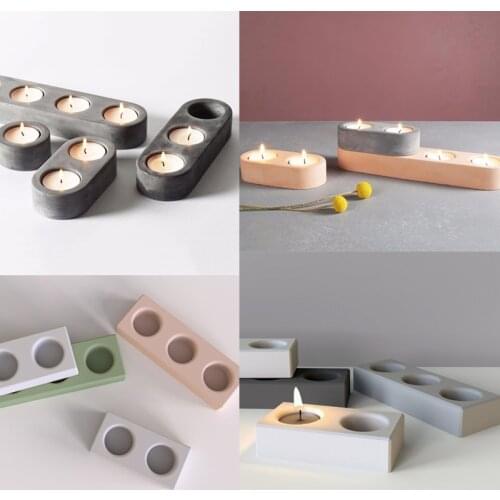 Concrete Candlestick Silicone Molds Round Square perforated Candlestick cup Simple Geometry Design Moulds