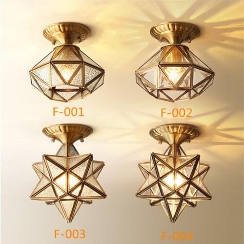 American Style Corridor Glass Ceiling Lights Art Fashion Creative Star Bronze Warm Bars Kitchen Study Aisle Light Fixtures