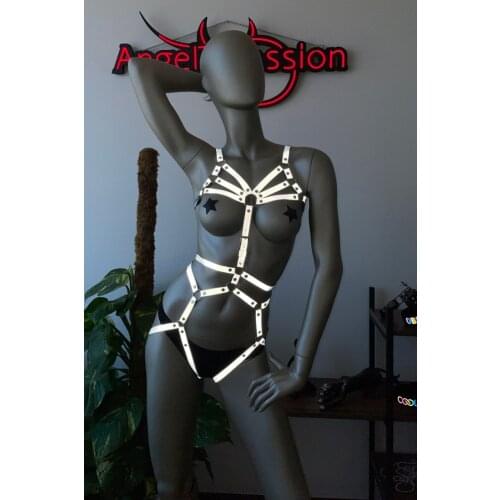 Glow In The Dark Sexy Harness Set For Dancers Reflective Garter Harness Set glowing in the night fancy clothing sexy