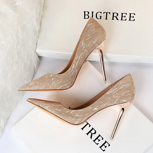 BIGTREE Women Pumps High Heels Shoes Pointed Toe Female Shoes Glitter Woman Shoes Sexy Wedding Shoes Gold Silver Femme Pumps