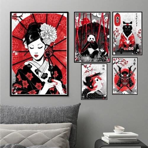 Home Decoration Diamond Painting Wall Art Ruby Geisha Japanese Samurai Diamond Embroidery Cross Stitch Mosaic Set