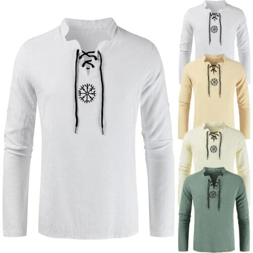 Spring Men Long Sleeve Medieval Knight Shirt Top Cosplay Costume Party Blouse