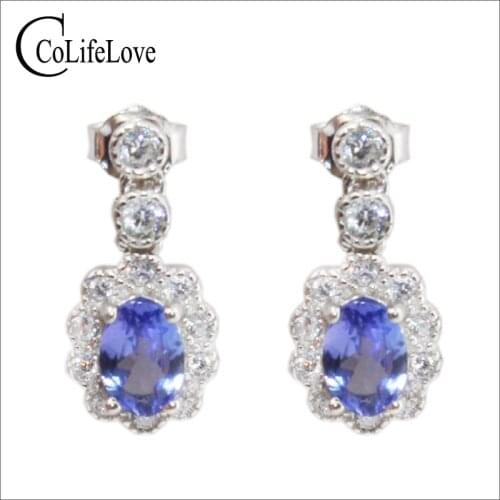 Vintage tanzanite ear drop 2 pcs natural VS grade tanzanite drop earrings solid 925 silver gemstone dangles for wedding