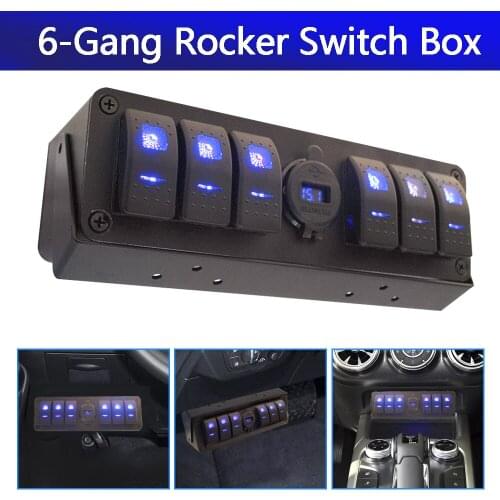 Waterproof for Cars Vehicles Yacht 6+1 Gang Rocker Switch Box Switch Panel Double QC3.0 Universal 12-24V 20A