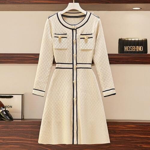 4XL plus size women kintting sweater dress autumn winter 2021 long Sleeve o neck button slim thick sweaters mini dresses vestido