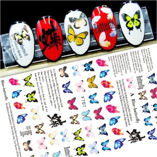 Colorful Butterfly Flowers Peacock Love Cat Nail Sticker Art Nail Sticker Adhesive DIY Decoration Accessories Decal 10PCS