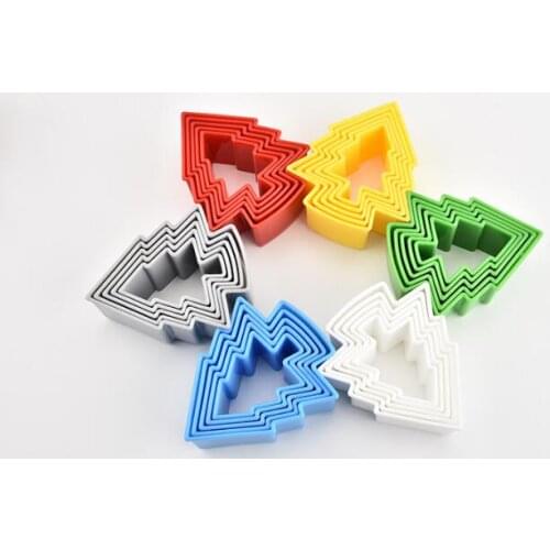 5pcs/lot Christmas Tree Cookies Cutter Molds Plastic Cake Mould Biscuit Plunger Forms For The Cookies Baking Tools NE 011