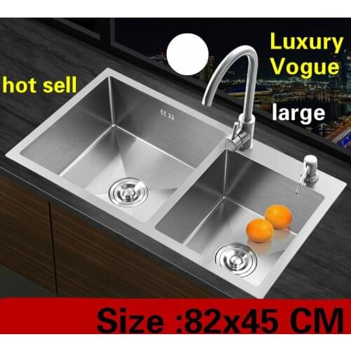 Free shipping Apartment vogue wash vegetables 304 stainless steel big kitchen manual sink double groove hot sell 820x450 MM