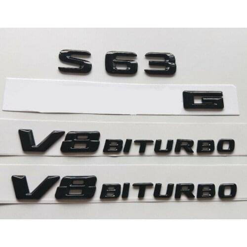 Gloss Black 3D Letters S63 V8 BITURBO Emblems for Mercedes Benz W221 W222