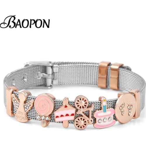 2021 Trend Santa Claus Slide Charm Beads Bracelet Fit 10mm Stainless Steel Mesh Bracelets for Women Men Christmas Jewelry Gift