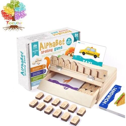 Treeyear Wooden Blocks Spelling Game, Color Alphabet Letters Matching Flash Cards ABC Cubes Sight Words Learning Educational