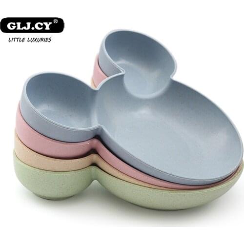 Baby Cutlery Cartoon Mickey Style Childrens Bowl Of Food Grade Eco-wheat Straw Childrens Plate Infant Feeding Training Cutlery