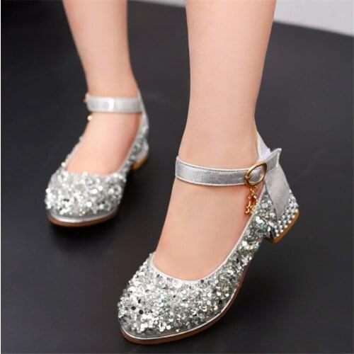 Childrens high heel princess shoes crystal performance shoes Childrens little girl dance Moderator silver performance shoes