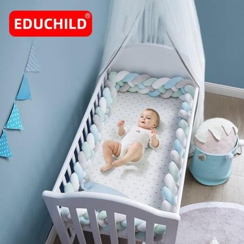 Educhild 4M Baby Bed Bumper 3 Braid Crib Protector Cot Fence Knotted Bed Enclosure Multi-function Baby Room Decoration