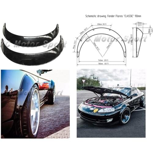 Flexible ABS Plastic Polyurethane Black Glossy Wide Fender Flare Wheel Arch 3.5 inch (90mm) 2pcs Fit For Universal JDM Model