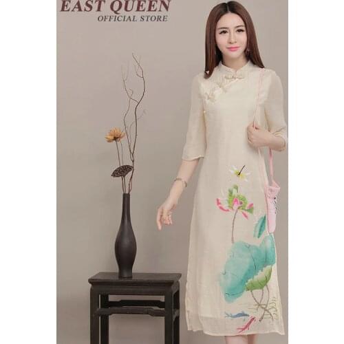 Chinese oriental dresses summer oriental styled dresses lotus modern qipao dress ladies elegant modern cheongsam AA704