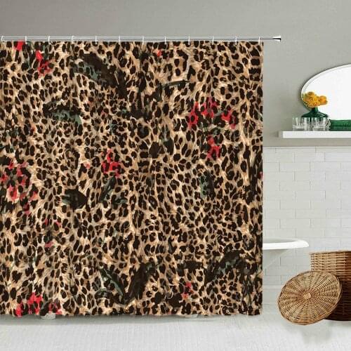 African Wildlife Brown Leopard Stripe Shower Curtain Personality Bathroom Art Blackout Waterproof Polyester Cloth Curtains Set