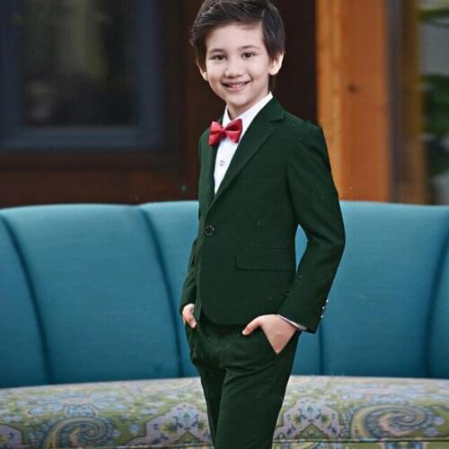 New Handsome Suits Blazer Kids Suits Green Prom Wedding Boy Tuxedo Children Clothing Set Cute Formal Suit 2Pcs (Jacket+Pants)