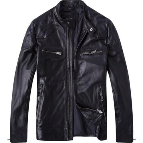 Real Leather Jacket Men Fashion Casual Sheepskin Vintage Motorcycle Genuine Leather Jackets Mens Biker Coat Spring Autumn