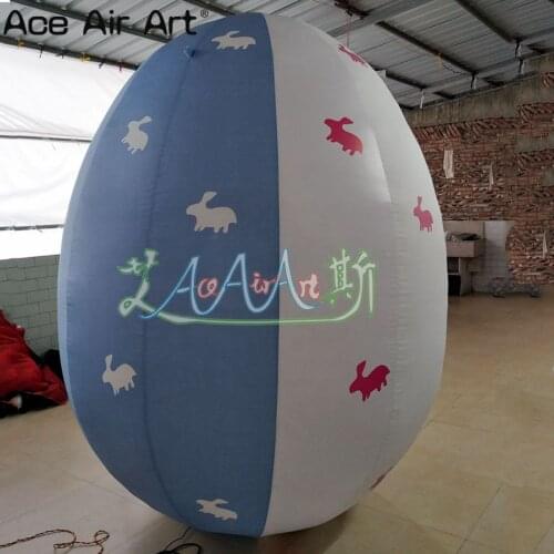 Hot selling easter inflatable decorations model, inflatable blue and white egg with little rabbit