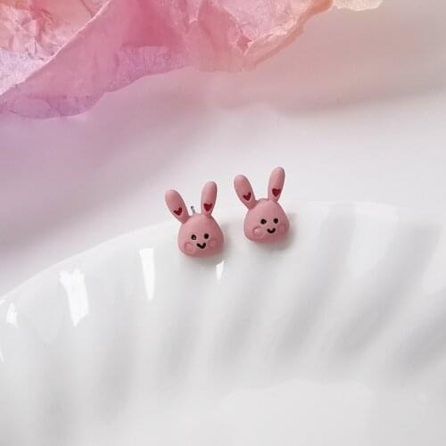 Cute Lovely Pink Heart Rabbit Earring For Women Girl Sweet Simple Animal Stud Ear Jewelry Accessories