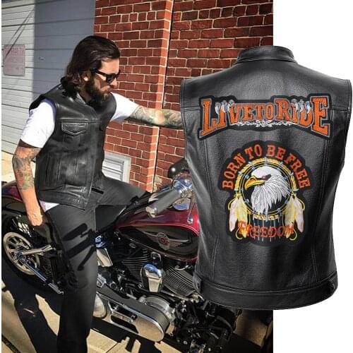 Mens Leather Motorcycle Vest Live To Ride Jacket Men Spring Jackets Black Motorrad Gilet