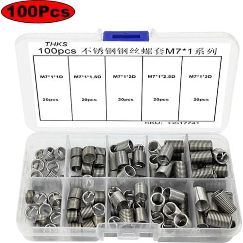 100pcs M7 *1 Coiled Wire Thread Repair Insert Stainless Steel Thread Screws Sleeve Set stainless wire sleeve insert