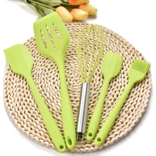 JANKNG 5Pcs Silicone Cooking Utensils Set Non-Stick Spatula Shovel Wooden Handle Cooking Tools Set Kitchen Tool Accessories Set