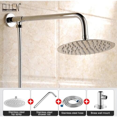 Wall Mounted Bathroom Shower Arm with Shower Round Shower Head Stainless Steel Chrome Finished
