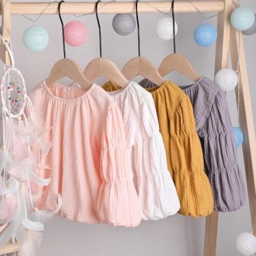 New Baby Girls Clothes Children Autumn Winter Long Puff Sleeves Tops Kids Cotton and Linen Sweet Princess Party Outfits for 1-5Y