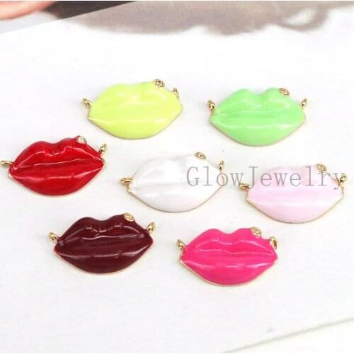 10Pcs, Multicolor Enamelled Golden Lip Charms Bohemia Connector Pendants for Necklace&Bracelets Jewelry Making Supplie