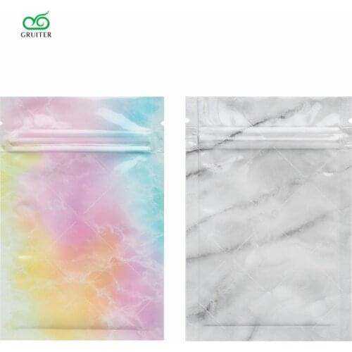 Self-Sealing Pouches Zipper Tea Food Trial Packaging Bag For Powder Candy W/Grey Marble Design 100PCS 20C GRUITER Hot Sale