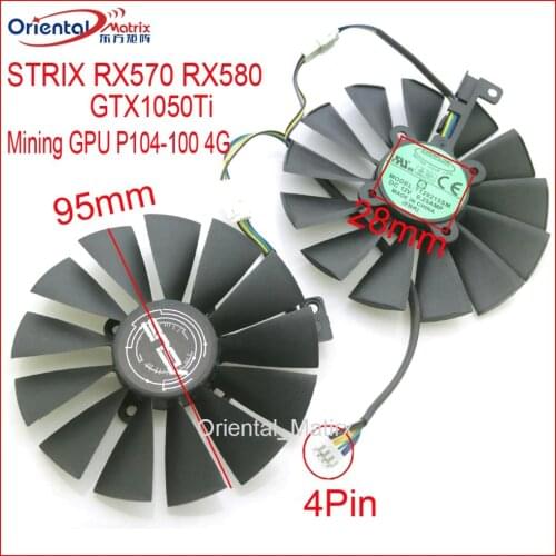 T129215SM PLD10010S12H 12V 95mm Fan For ASUS STRIX RX570 RX580 GTX1050Ti Mining GPU P104-100 4G Graphics Card Cooler Cooling Fan